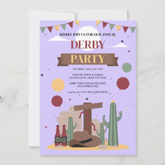 Purple Kentucky Derby Party Invitation - Rustic We (Devant)