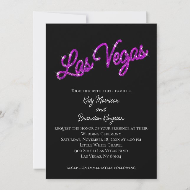 Purple Las Vegas Sparkles Faire-part de mariage (Devant)