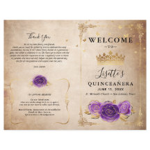 Purple Lavande et Roses d'or Programme Quinceanera
