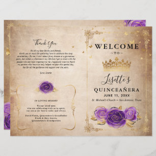 Purple Lavande et Roses d'or Programme Quinceanera