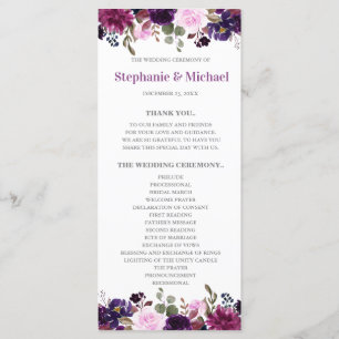 Purple Lavender Floral Boho carte programme de mar