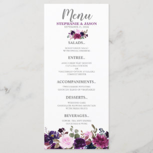 Purple Lavender Floral Boho menu Mariage
