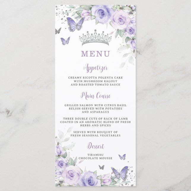 Purple Lavender Floral Butterflies Menu mince (Devant)