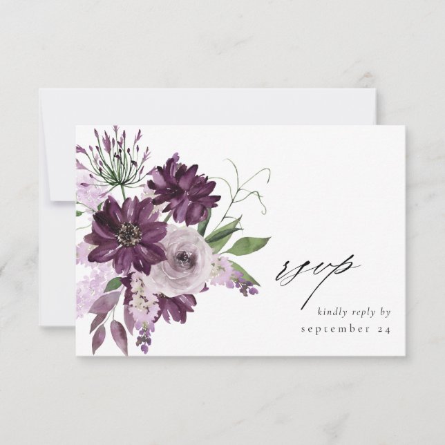 Purple & Lavender Floral w Repas Carte RSVP (Devant)