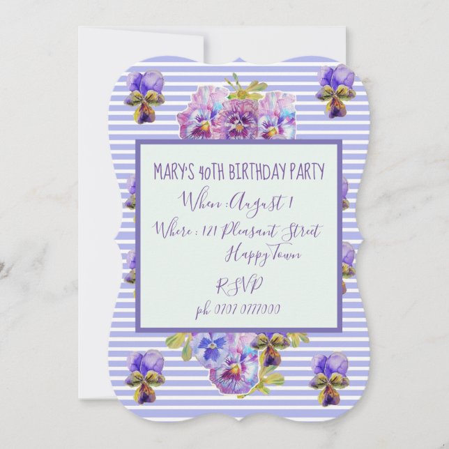 Purple Lavender Pansy 40e anniversaire Invitation (Devant)