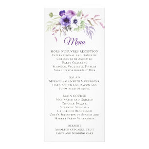 Purple Lavender White Watercolor Floral Menu