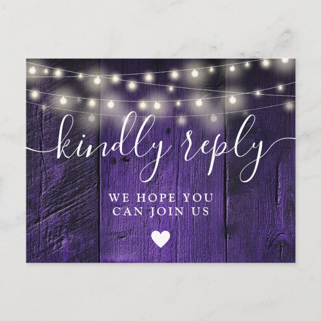 Purple Lights Wood Song Demande Carte postale RSVP (Devant)
