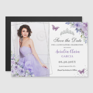 Purple Lilac Floral Quinceañera 16e Enregistrer la