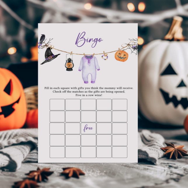 Purple Little Boo Halloween Baby shower Bingo Jeu (Halloween Baby Clothes Baby Shower Bingo Game)