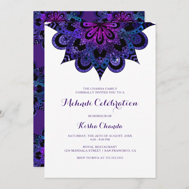 Purple Mandala Mehndi Célébration Invitation (Devant / Derrière)