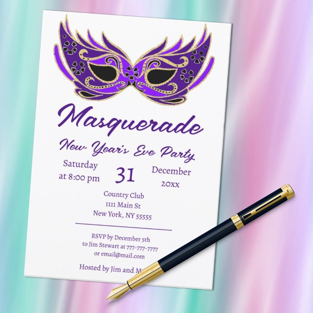 Purple Masquerade New Years Party Invitation (Créateur téléchargé)