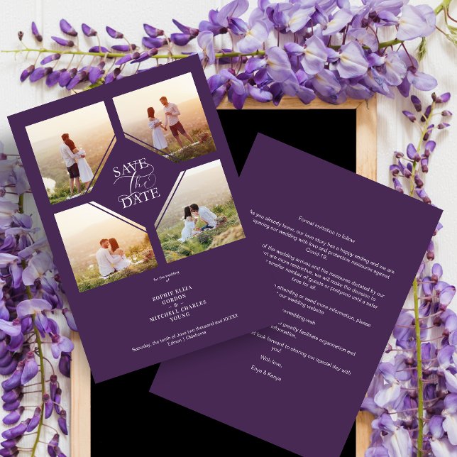 Purple Minimalist Wedding Fancy 4 Photos Collage (Créateur téléchargé)