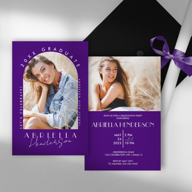 Purple Modern Photo Graduation Invitation (Créateur téléchargé)