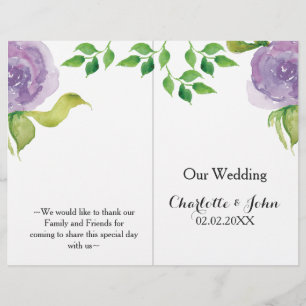 Purple Moderne aquarelle programme de mariage flor