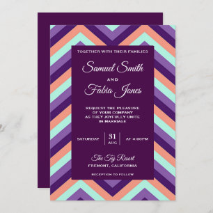 Purple moderne et Coral Chevron Faire-part de mari
