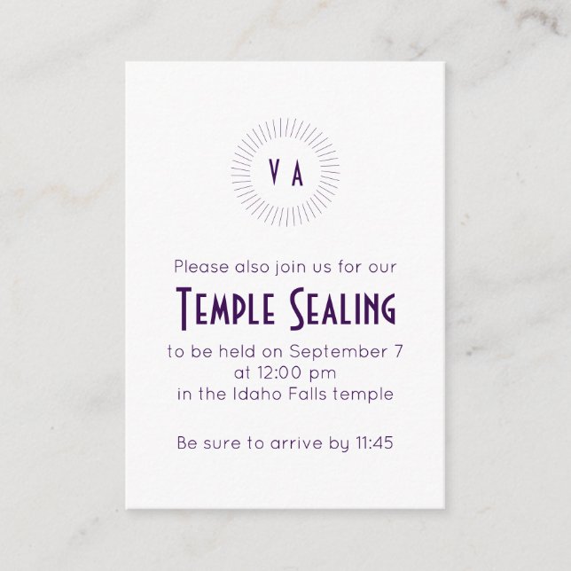 Purple Monogram Circle Temple Sealing Invitation (Devant)
