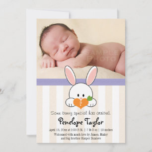 PURPLE MONOGRAMMMEE BUNNY RABBIT FAIRE-PART DE NAI