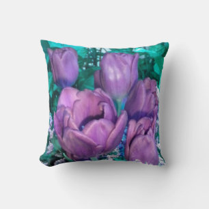 Purple N Tulipes Turquoises Jeter Oreiller