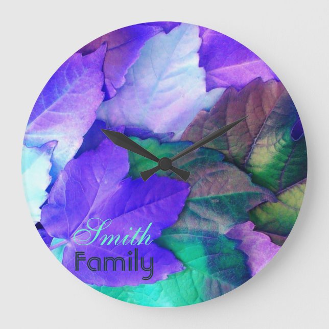 Purple N Turquoise Vert Feuille Horloge murale *pe (Recto)