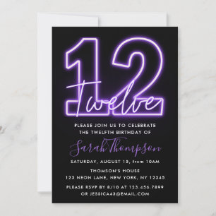 Purple Neon 12e anniversaire Invitation