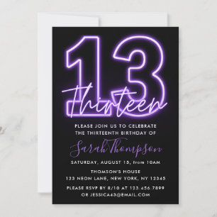 Purple Neon 13e anniversaire Invitation