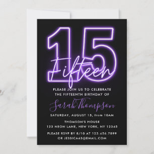 Purple Neon 15e anniversaire Invitation