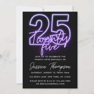 Purple Neon 25e anniversaire Invitation