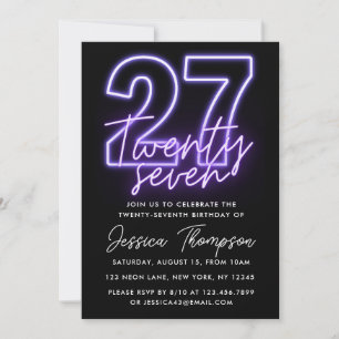 Purple Neon 27e anniversaire Invitation