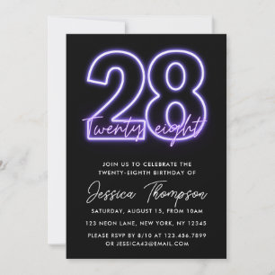Purple Neon 28e anniversaire Invitation