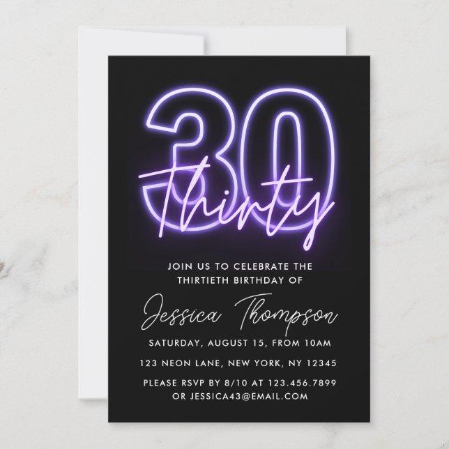 Purple Neon 30e anniversaire Invitation (Devant)