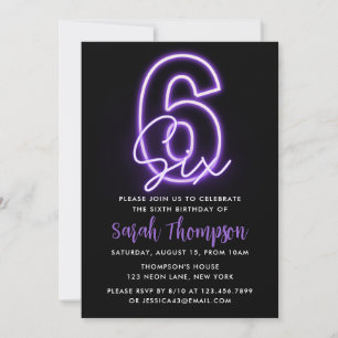 Purple Neon 6e anniversaire Invitation