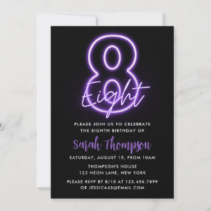 Purple Neon 8e anniversaire Invitation