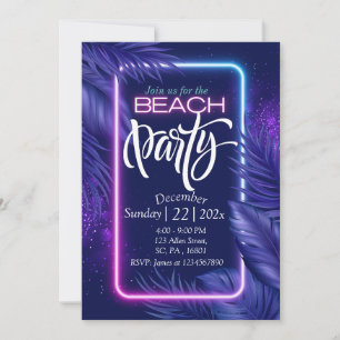 PURPLE NEON GLOW DANS LE DARK BEACH INVITATION