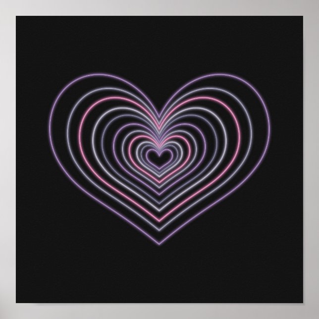 Purple Neon Heart Wall Art Poster (Devant)