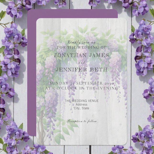 Purple on Wood Wisteria Floral Wedding Invitation (Créateur téléchargé)