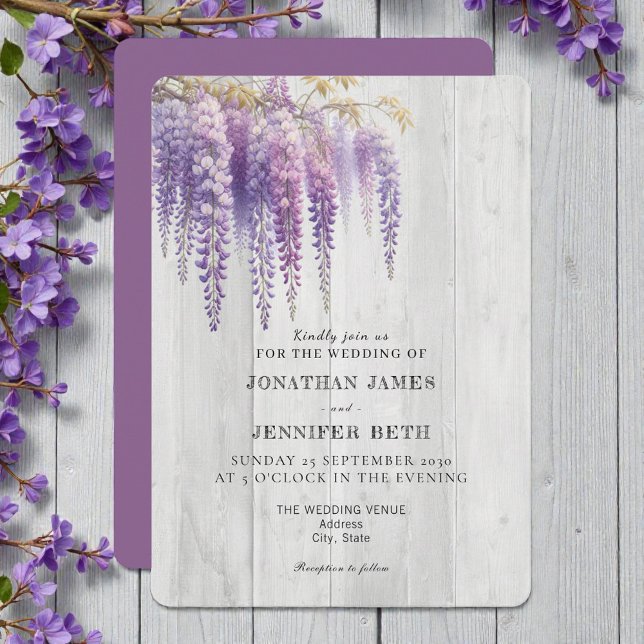 Purple on Wood Wisteria Floral Wedding Invitation (Créateur téléchargé)