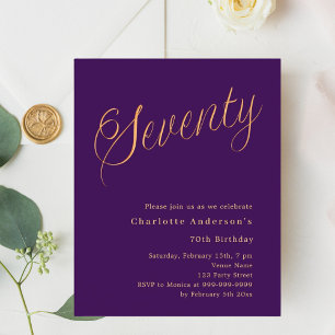 Purple or script 70e anniversaire invitation