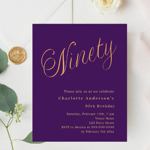 Purple or script 90e anniversaire invitation