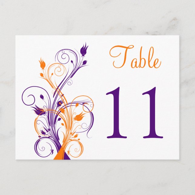 Purple Orange Blanc Floral Numéro de table Carte p (Devant)