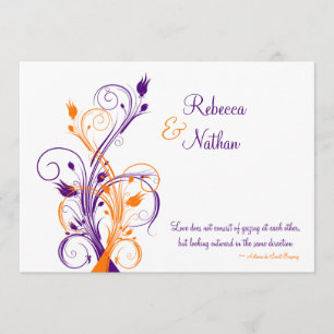 Purple, Orange, Faire-part de mariage Floral Blanc