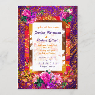 Purple Orange Paisley Faire-part de mariage Floral
