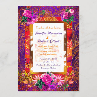 Purple Orange Paisley Faire-part de mariage Floral