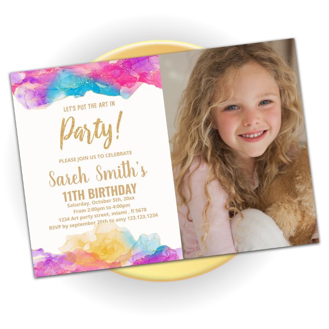 Purple Paint Anniversaire Invitations avec photo (Créateur téléchargé)