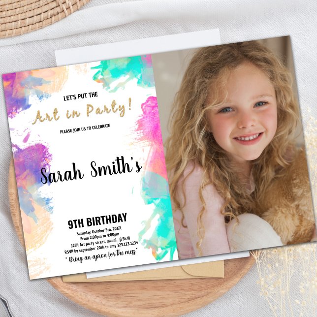 Purple Paint Anniversaire Invitations avec photo (Purple Paint Birthday Invitations with photo)