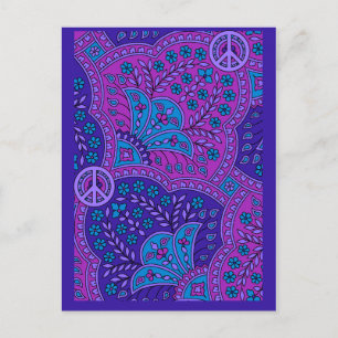 Purple Paisley with Peace Signes CARTES POSTCARDS 