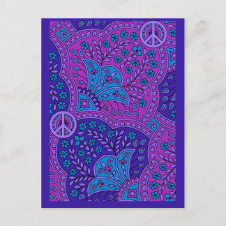 Purple Paisley with Peace Signes CARTES POSTCARDS