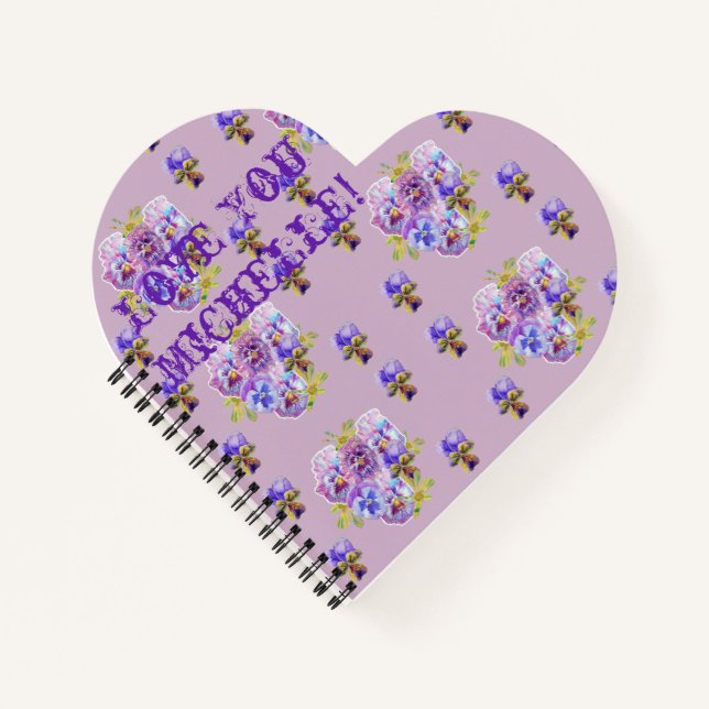 Purple Pansies Love You floral Nom mignon Carnet (Devant)