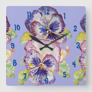 Purple Pansy Aquarelle Femmes Horloge de bureau