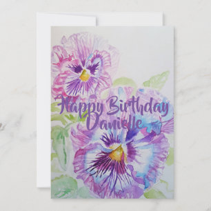 Purple Pansy Art Aquarelle Anniversaire Invitation