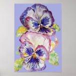 Purple Pansy Art Floral Flowers Watercolour Poster<br><div class="desc">Purple Pansy Art floral Watercolor Poster. A glorious poster to compliment any decor. Designed from my original watercolor paintings,  that I painted from my own flower garden.</div>
